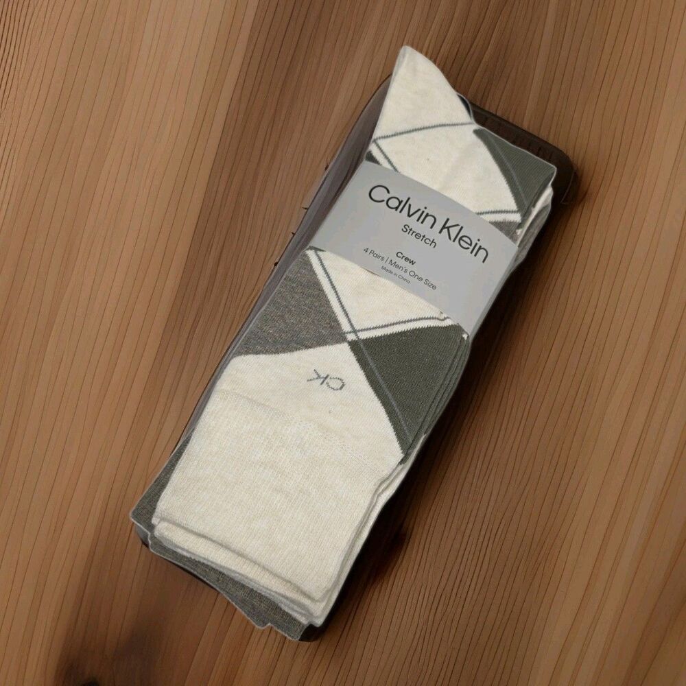 Calvin Klein Oatmeal Heather Mens Stretch Crew Socks 4-Pair Pack Argyle Assorted